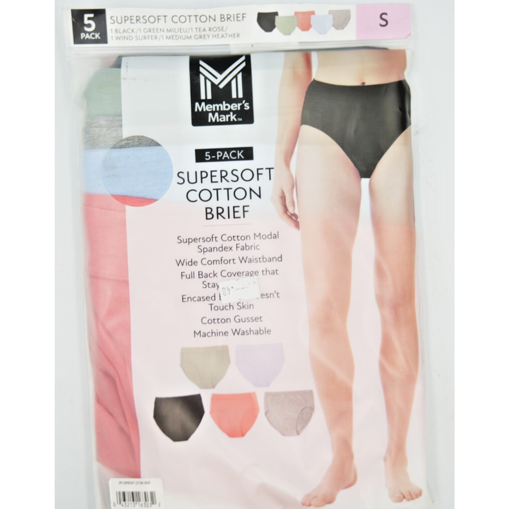 Members Mark Women's Size Small 5-pack Supersoft Cotton Brief B2